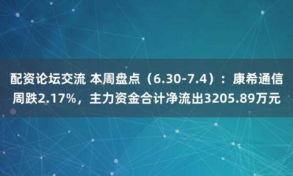 配资论坛交流 本周盘点（6.30-7.4）：康希通信周跌2.17%，主力资金合计净流出3205.89万元
