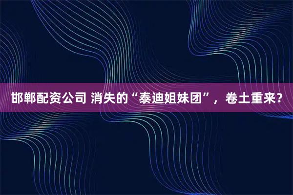 邯郸配资公司 消失的“泰迪姐妹团”，卷土重来？