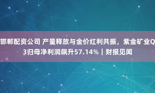 邯郸配资公司 产量释放与金价红利共振，紫金矿业Q3归母净利润飙升57.14%｜财报见闻
